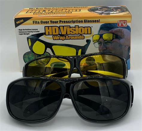 2 pair set hd night vision wraparound fits over glasses sunglasses as seen on tv ebay