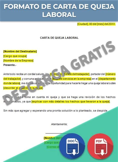 Carta De Queja Laboral 【 Ejemplos Y Formatos 】word Pdf