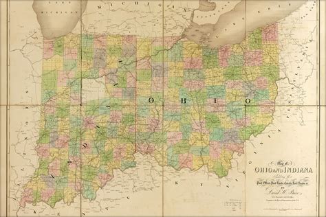 24x36 Gallery Poster Map Of Ohio Indiana 1839