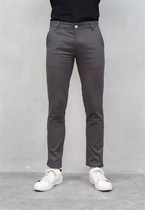 Jual House Of Cuff Celana Chino Panjang Pria Slim Fit Stretch Jeans Abu Gelap Original
