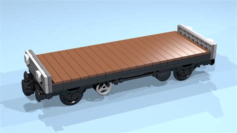 Lego Moc 4 Wheel Flatbed Wagon Snot Gray Brown 8 Studs Wide By