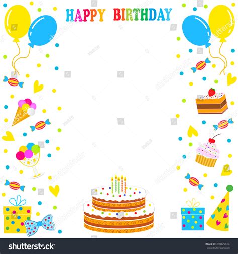 Birthday Frame Border Sweets Balloons Cake Stock Vector ...