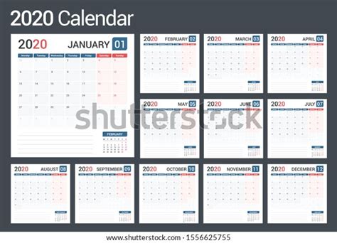2020 Calendarplanner Template Planner 12 Pages Stock Vector Royalty
