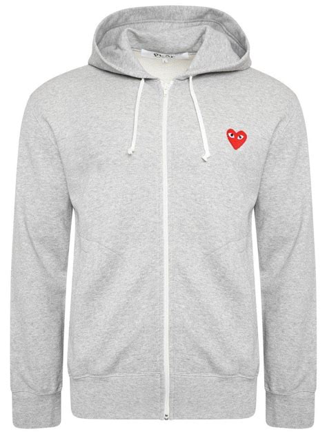 Comme Des GarÇons Play T250 Red Heart Zip Up Hoodie Grey In Gray For