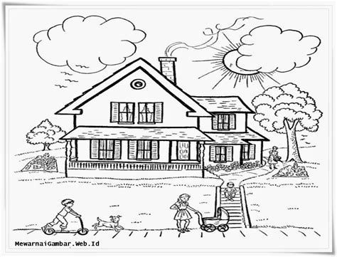 Lukisan corak batik hitam putih cikimm. Mewarnai Gambar: Mewarnai Gambar Sketsa Pemandangan Rumah 3 - Contoh Gambar Rumah