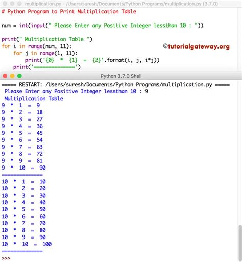 Python Multiplication Table Nested Loop DB