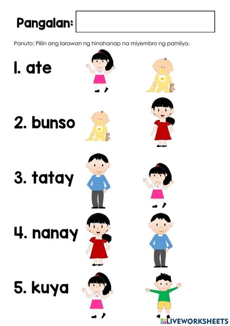 miyembro ng pamilya activity shape worksheets for preschool 1st grade reading worksheets