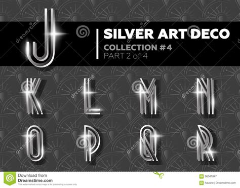 Vector Art Deco Font Shining Silver Retro Alphabet Gatsby Style Stock
