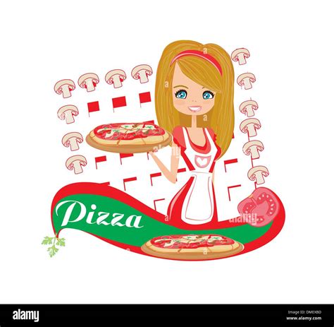 Sweet Girl Serving Pizza Stock Vector Image And Art Alamy