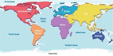 Mapa Del Mundo Con Nombres De Continentes Y Oc Anos Vector En