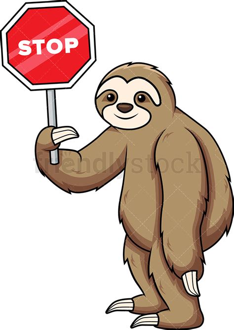 Sloth Holding Stop Sign Cartoon Clipart Vector Friendlystock