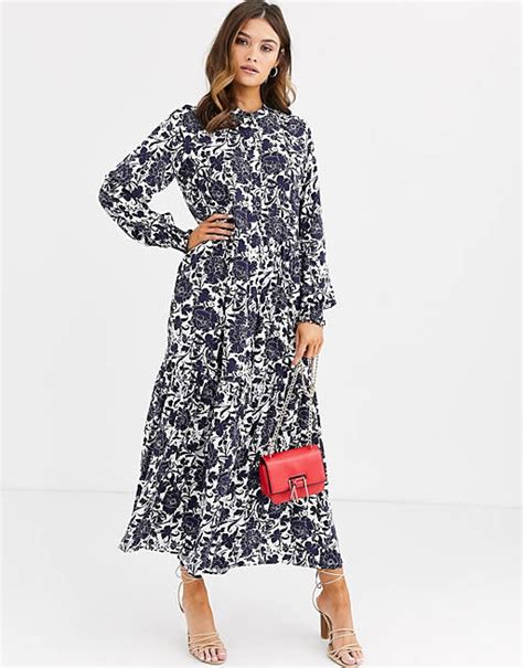 Warehouse Tiered Maxi Dress In Floral Print Asos