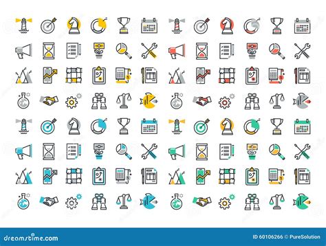 Flat Line Colorful Icons Collection Of Corporate Business Stock Vector