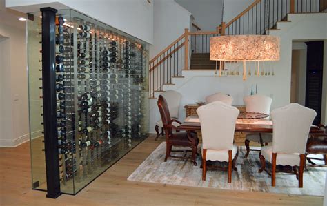 Elegant Residential Glass Dining Room Wine Cellar Designed And Built By An Expert Designer