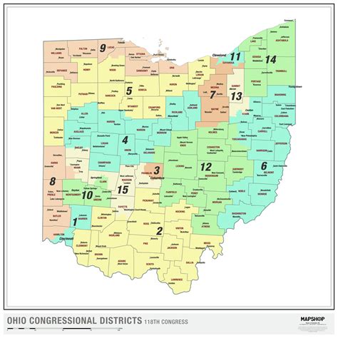 Ohio 2022 Congressional Districts Wall Map By Mapshop The Map Shop