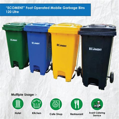 Ecomentakasia Foot Operated Mobile Garbage Bins 120 L Tong Sampah