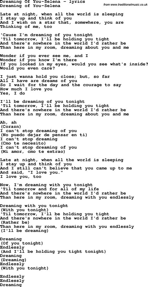 Love Song Lyrics Fordreaming Of You Selena
