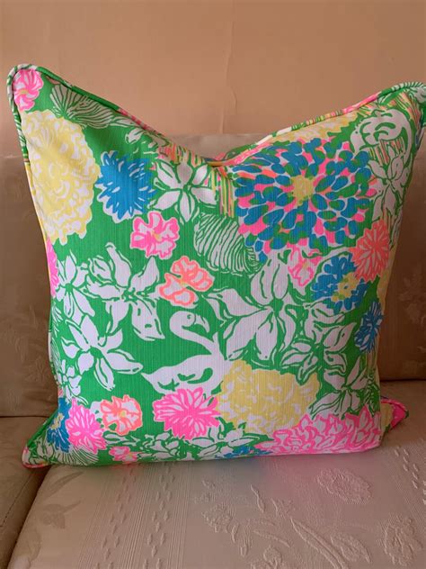 Pillow Covers Lilly Pulitzer Hydrangeas Cotton Vibrant Yellow Pink