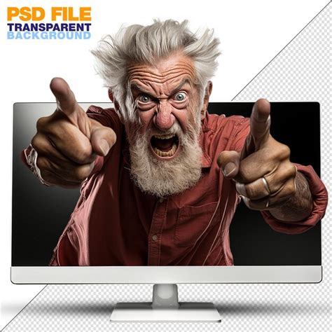 Premium Psd Angry Crazy Old Man Throwing A Punch Towards The Camera