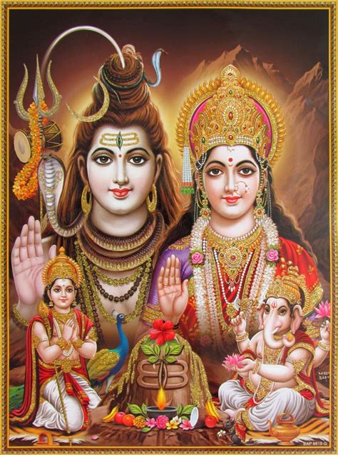 Avercart Lord Shiva With Parvati Ganesh And Kartikey Poster 30x40 Cm