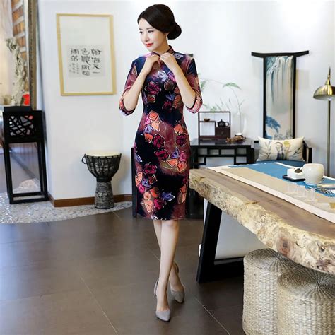 2018 velvet cheongsam sexy qipao women chinese traditional dress oriental style dresses china