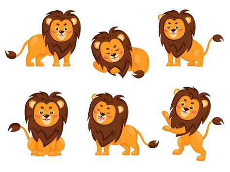 Download Set Of Cute Lions In Different Poses Collection Of Cartoon
