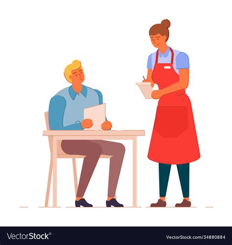 Waitress Taking Order From Client Isolated Vector Image