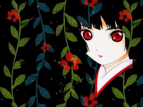 Enma Ai Anime Girls Anime Red Eyes Black Hair Flowers