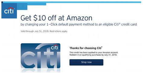 $25 credit w/ debit card addition to amazon wallet. Amazon 1-Click Citi Payment Promotion: Earn $10 Amazon Credit (YMMV)
