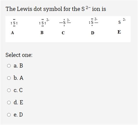 Solved The Lewis Dot Symbol For The S 2 Ion Is 2 S S 2 A B