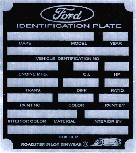 Ford Motor Company Vin Tag Data Id Plate Identification Serial Number