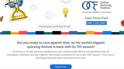 Online Quizzing Festival 2022 Win 1 Lakh Cash Prize