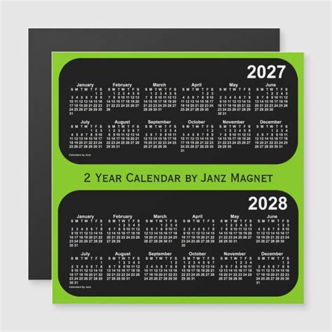 2027 2028 Yellow Green 2 Year Calendar By Janz Uk