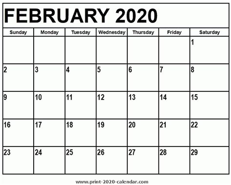 February 2020 Printable Calendar Printable Templates