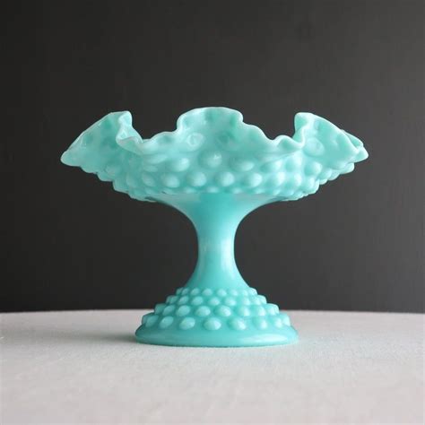 Vintage Turquoise Blue Milk Glass Footed Compote By Fenton Etsy