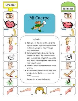body parts board game  teaching language  culture tpt
