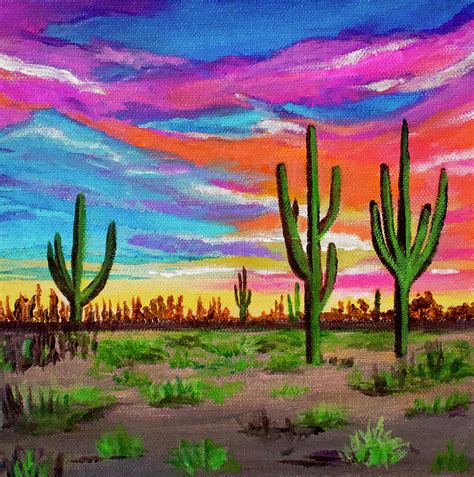 Desert Sunset Painting By Wrighteousart Fine Art America
