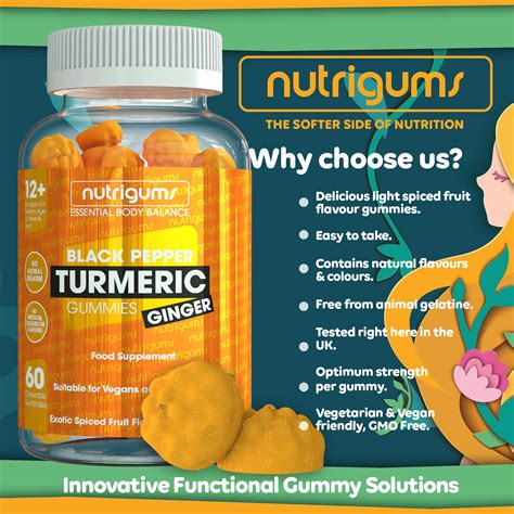 NUTRIGUMS Turmeric Ginger Black Pepper Extract 1000mg Per 2