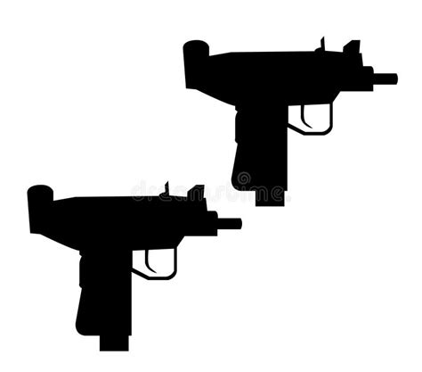 Two Micro Uzi Guns Silhouettes Stock Vector Illustration Of Military