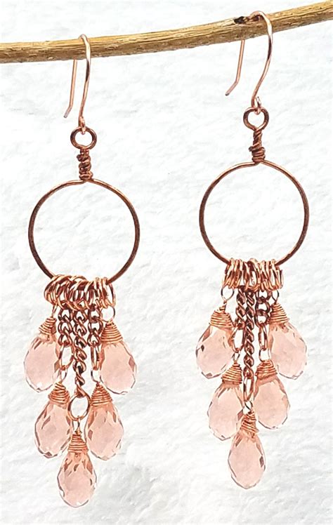 Pink Chandelier Earrings Rose Copper Hoop Chandelier Etsy Earrings