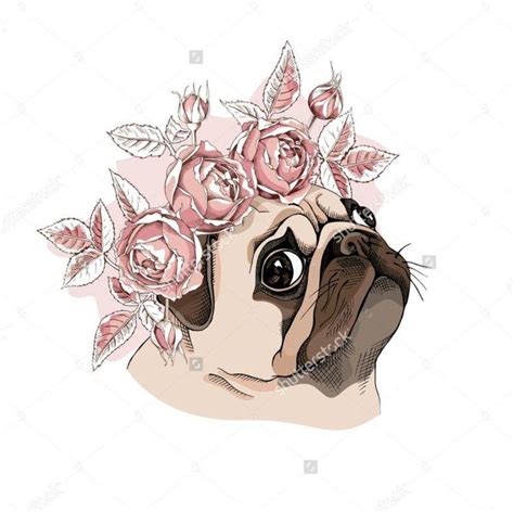 Pug Flower Crown Pug Tattoo Dog Drawing Dog Tattoos