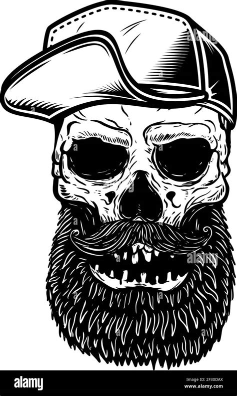 Illustration Of Bearded Skull In Baseball Cap Design Element For Logo