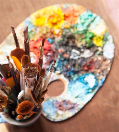 Art Paint Brushes And Palette Stock Image Image Of Education Bristle