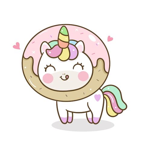 Premium Vector Kawaii Unicorn With Donut Cartoon