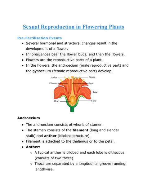 Ch 2 Biology Notes Of Class 12 Sexual Reproduction In Flowering