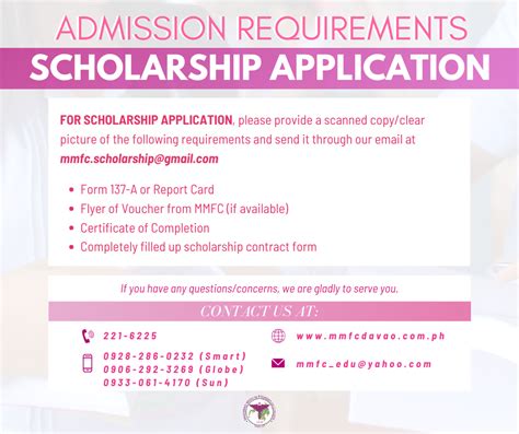Admission Requirements Of Scholarship Application Mindanao Medical