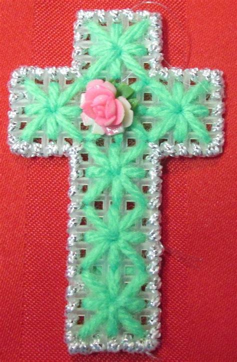 Plastic Canvas Cross In Green And Silver With Small By Adelescrafts