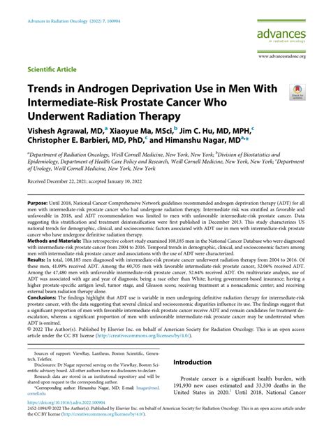 Pdf Trends In Androgen Deprivation Use In Men With Intermediate Risk Prostate Cancer Who