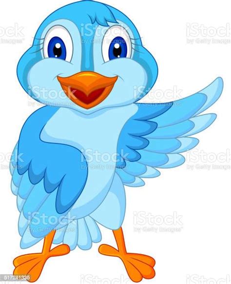 Cute Blue Bird Cartoon Waving Stock Illustration Download Image Now