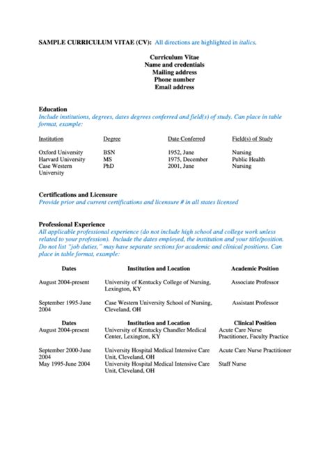 Sample template cv format pdf examples updrill co. Fillable Sample Academic Curriculum Vitae printable pdf download